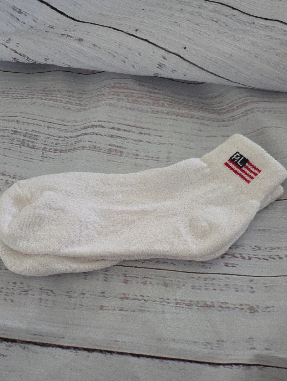 Ralph Lauren White Ankle Socks with Red & Navy Flag Accent